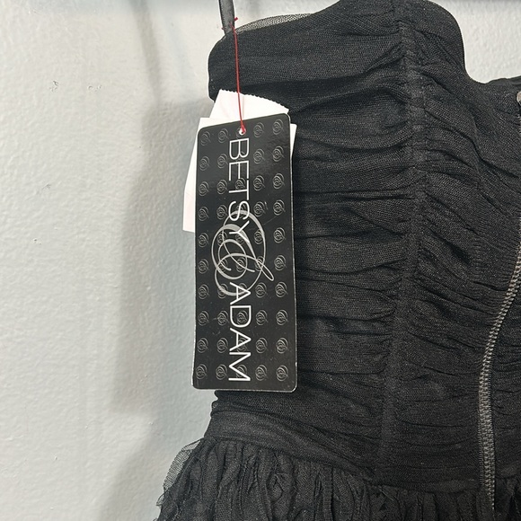 New Betsy & Adam Strapless Black Tulle Layered Evening Y2K Prom Party Dress 2 - Picture 8 of 15
